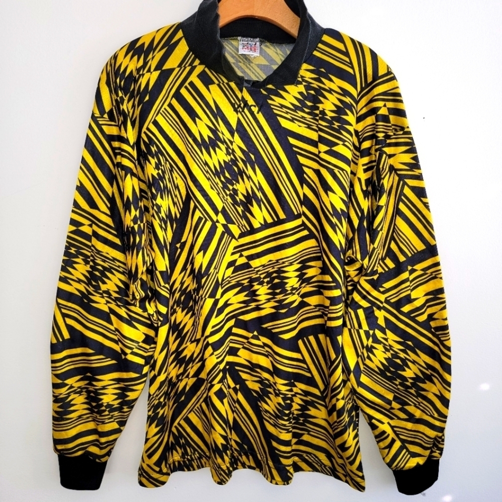 Vici Vintage Soccer Goal Keeper Jersey Ywllow Black Geo Adult Large Long Sleeve